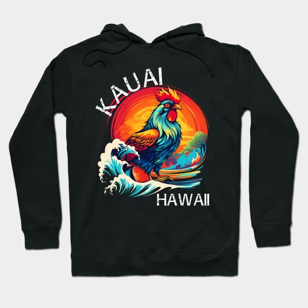 Kauai Hawaii - Rooster (with White Lettering) Hoodie by VelvetRoom